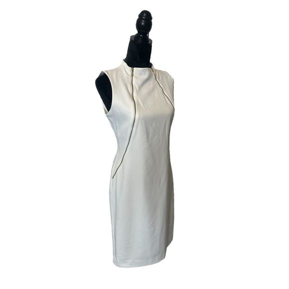 Calvin Klein Cream Zipper Detail Sleeveless Sheath Dress Size 6 - Picture 5 of 16